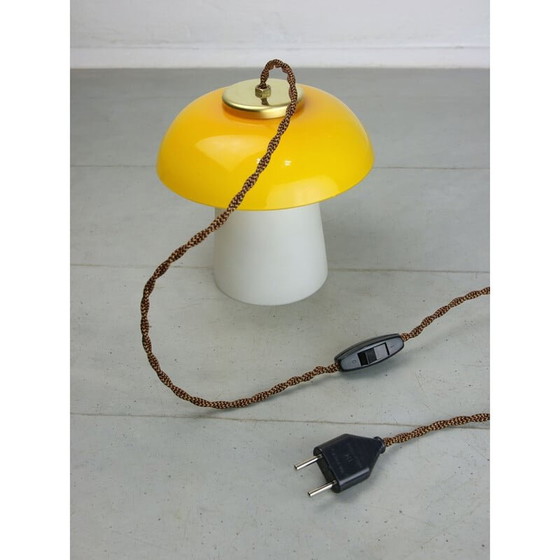 Image 1 of Mid-century yellow glass and brass Mushroom table lamp
