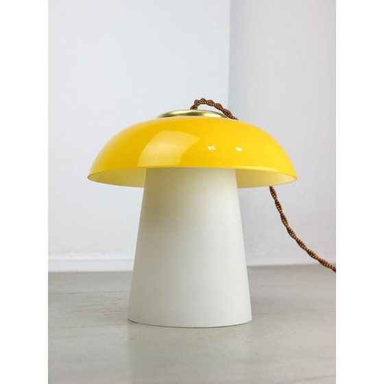 Image 1 of Mid-century yellow glass and brass Mushroom table lamp