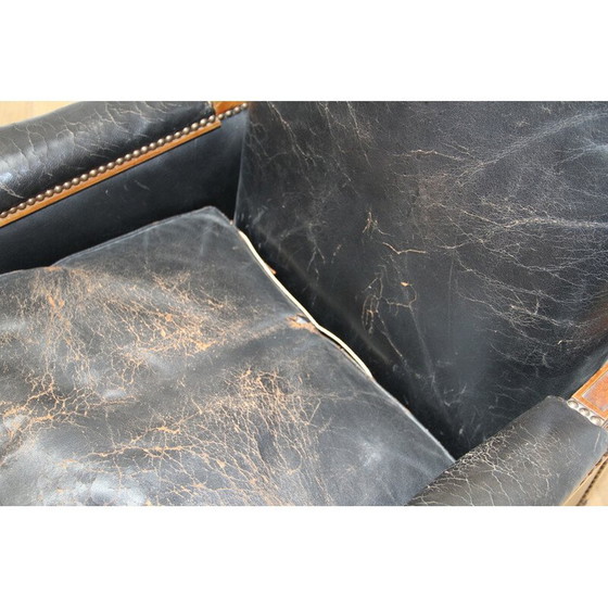 Image 1 of Poltrone vintage Luigi XVI in legno verniciato e pelle nera