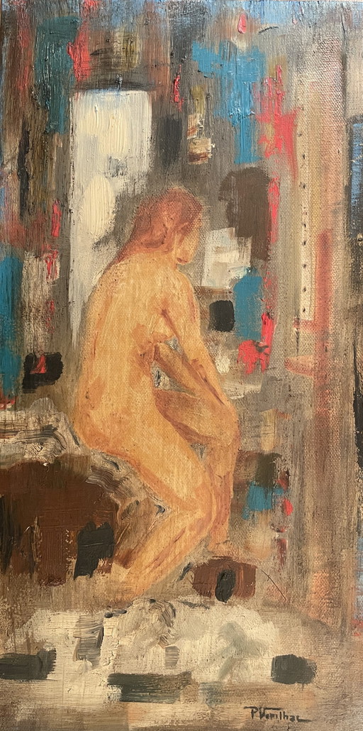 Painting Oil on Canvas Portrait of a Woman in the Studio