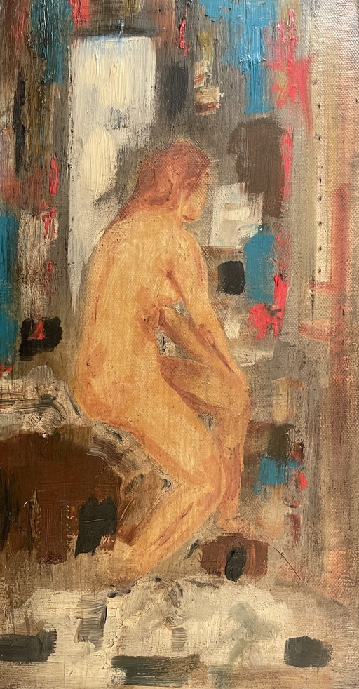 Painting Oil on Canvas Portrait of a Woman in the Studio