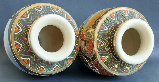 Image 1 of 2x Japanese handmade ceramic Satsuma vases