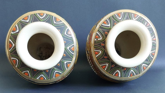 Image 1 of 2x Japanese handmade ceramic Satsuma vases