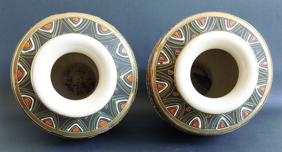 Image 1 of 2x Japanese handmade ceramic Satsuma vases