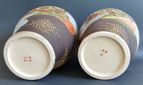 Image 1 of 2x Japanese handmade ceramic Satsuma vases