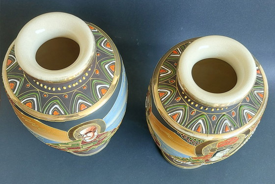 Image 1 of 2x Japanese handmade ceramic Satsuma vases