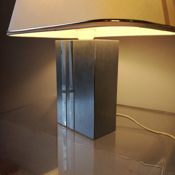 Image 1 of Vintage rectangular lamp in brushed stainless steel, 1970