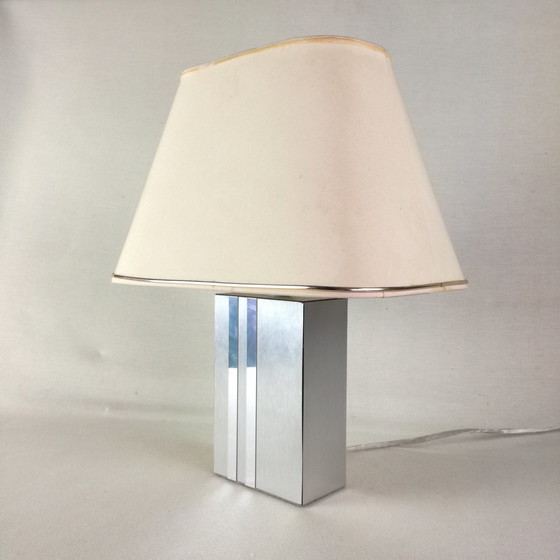Image 1 of Vintage rectangular lamp in brushed stainless steel, 1970