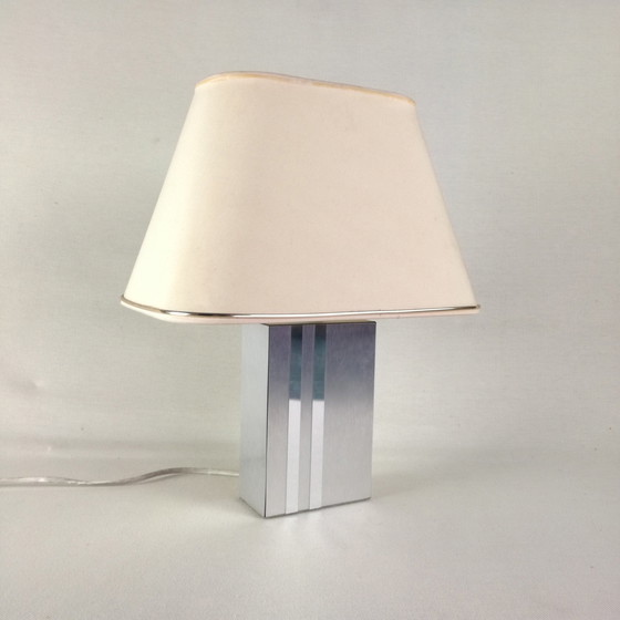 Image 1 of Vintage rectangular lamp in brushed stainless steel, 1970