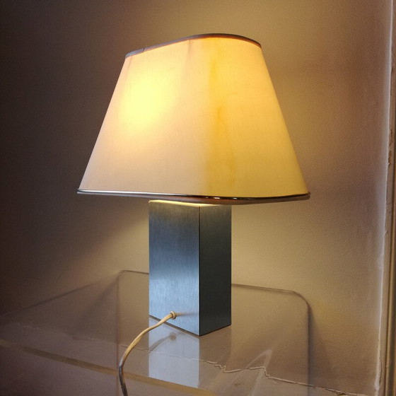 Image 1 of Vintage rectangular lamp in brushed stainless steel, 1970