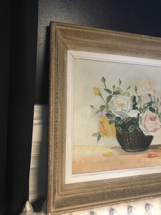 Image 1 of Oil On Canvas "Corbeille De Roses" (Rose Basket)