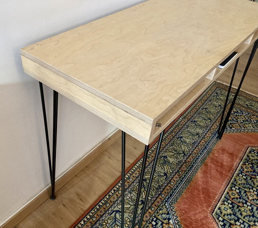 Vintage Desk Out Birch Plywood With Hairpin Legs