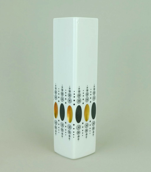 vaso heinrich gemmo decor porcellana bianca op art pop art bianco nero e oro anni '60