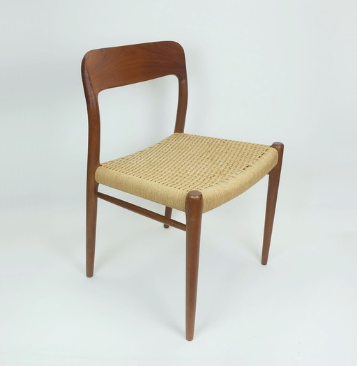 No. 1 Of 2 - Danish Modern Chair Model 75 Niels O. Moeller Teak Wood Seat Paper Cord Weave 1960S 