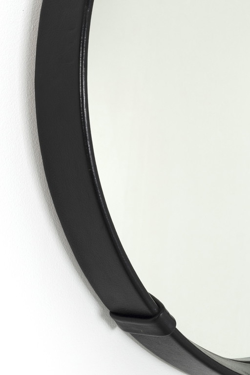 Miroir rond vintage avec skaï