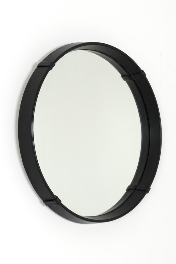 Image 1 of Specchio vintage rotondo con similpelle
