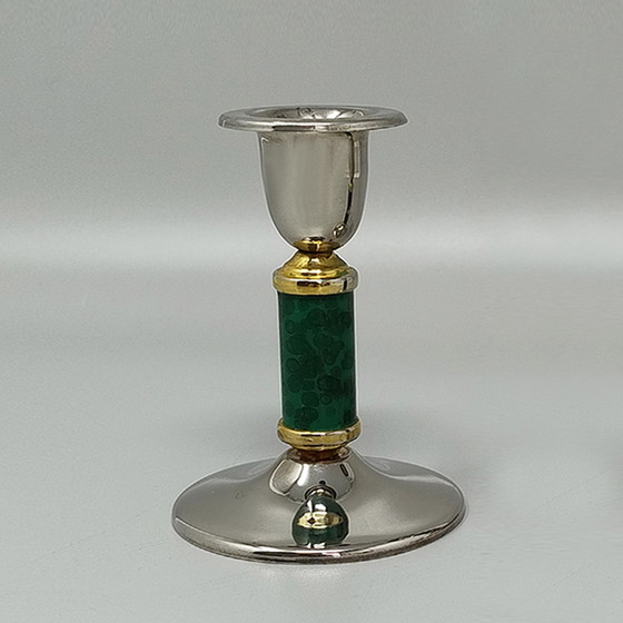 Image 1 of 1960s Gorgeous Pair of Green Candle Holders. Made in France