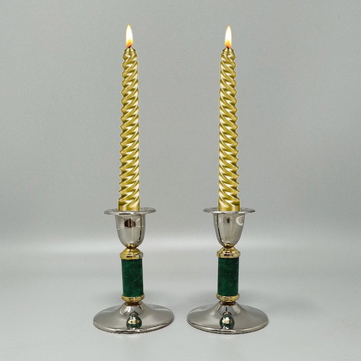 1960s Gorgeous Pair of Green Candle Holders. Made in France