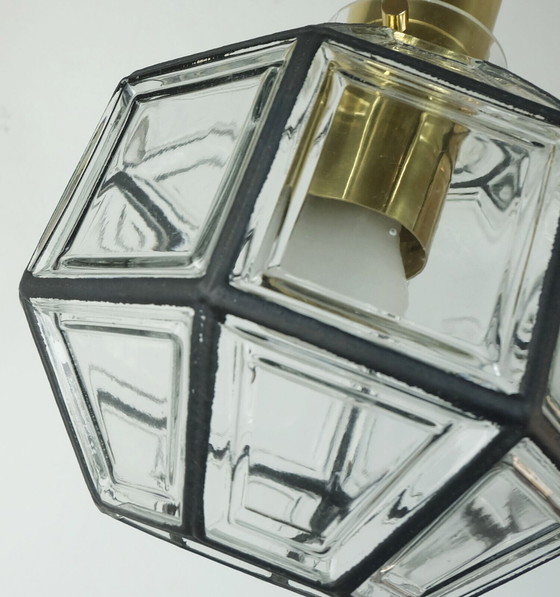 Image 1 of glashuette limburg PENDANT LAMP clear glass shade and brass 1960s 70s  