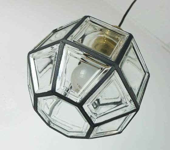 Image 1 of glashuette limburg PENDANT LAMP clear glass shade and brass 1960s 70s  