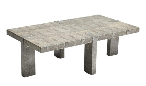 1970s Faux Crocodile Skin and Marble Coffee Table