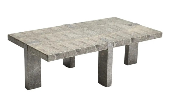 Image 1 of 1970s Faux Crocodile Skin and Marble Coffee Table