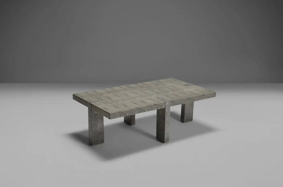 Image 1 of 1970s Faux Crocodile Skin and Marble Coffee Table