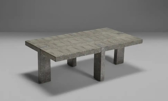 Image 1 of 1970s Faux Crocodile Skin and Marble Coffee Table