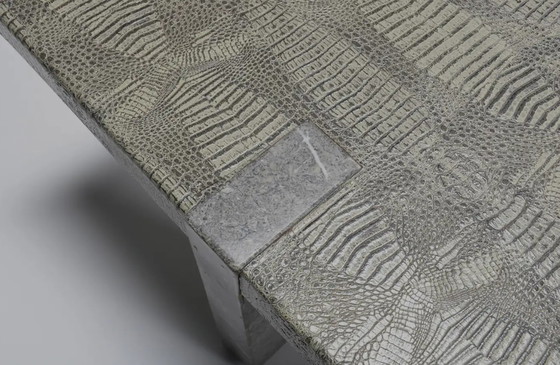 Image 1 of 1970s Faux Crocodile Skin and Marble Coffee Table