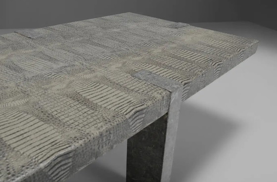 Image 1 of 1970s Faux Crocodile Skin and Marble Coffee Table