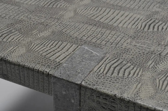 Image 1 of 1970s Faux Crocodile Skin and Marble Coffee Table