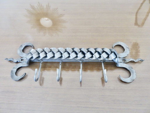 Tea Towel Holder, Brutalist, Braided Steel Ironwork, 1970