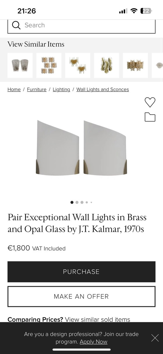 Image 1 of Lampade da parete vintage JT Kalmar anni '70