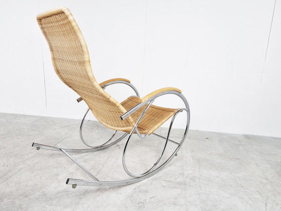 Image 1 of Vintage chrome and wicker rocking chair