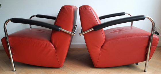 Image 1 of 2x chaises en cuir Leolux rouge Scylla