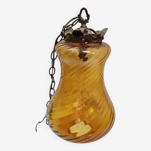 Amber Glass & Bronze 1960 Pendant