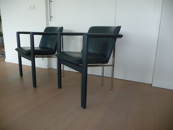 Image 1 of 2 Leolux dining room chairs: model Cachucha leather petrol