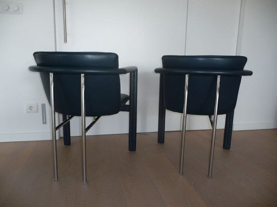 Image 1 of 2 Leolux dining room chairs: model Cachucha leather petrol