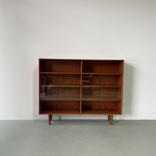 Teak bookcase with glass doors