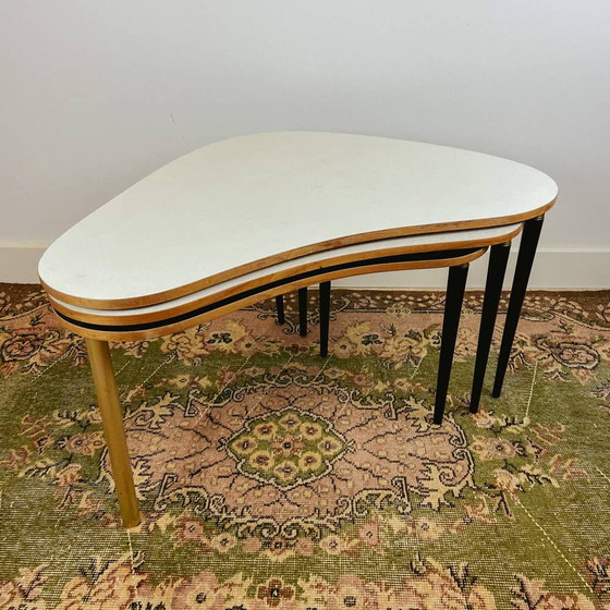 Image 1 of 3x Vintage fan-shaped nesting side table