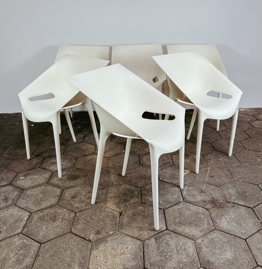 Set of 6 white Kartell Dr Yes chairs, after 2000