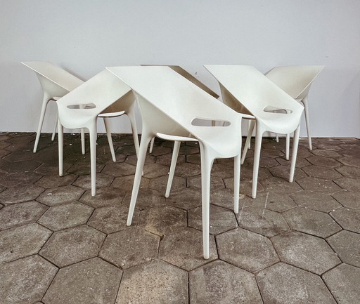 Set of 6 white Kartell Dr Yes chairs, after 2000