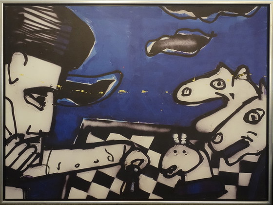 Image 1 of Chess, screen print on linen by Herman Brood