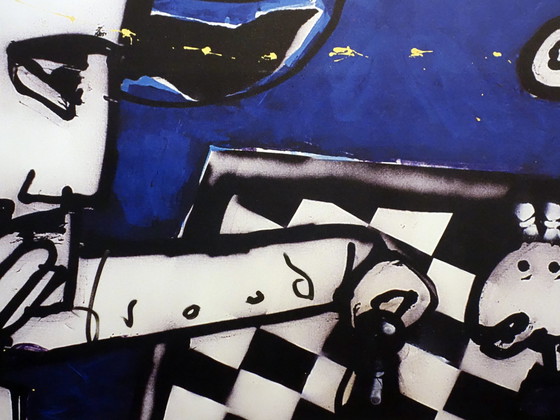 Image 1 of Chess, screen print on linen by Herman Brood