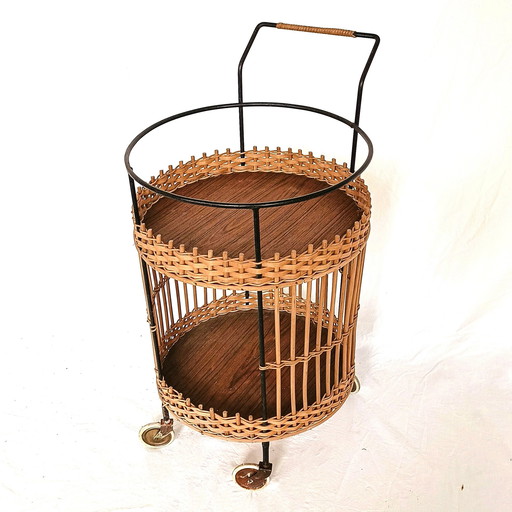 Vintage rattan serving trolley