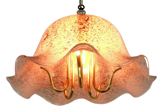 Image 1 of Hollywood Regency Glass Pendant Lamp