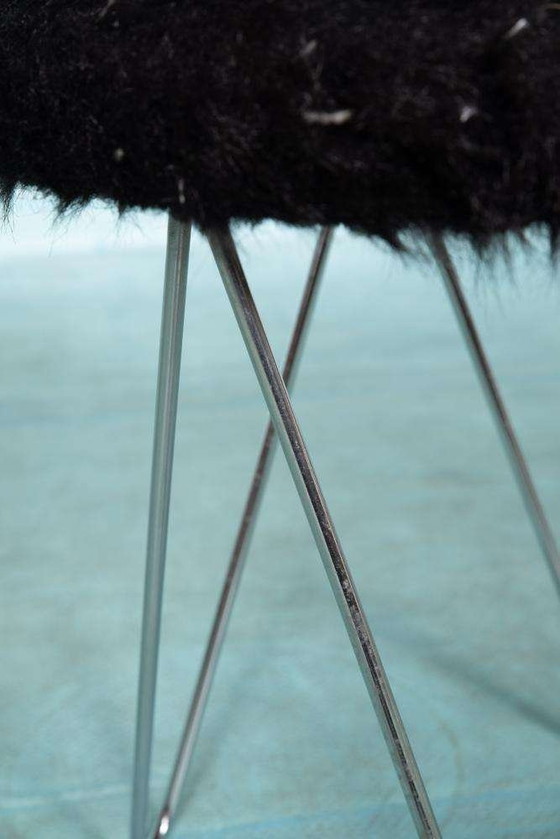 Image 1 of Space age seventies hairpin stool, fluffy stool hairpins