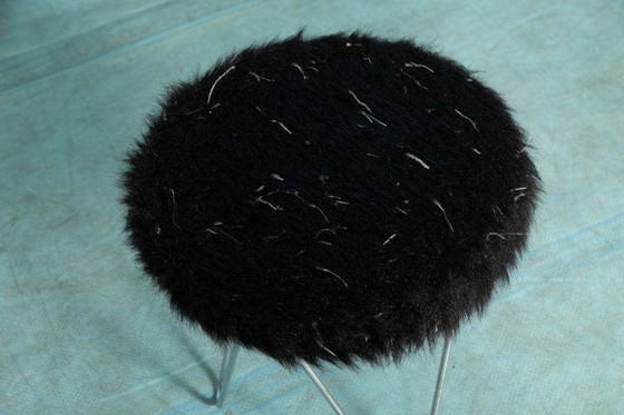 Image 1 of Space age seventies hairpin stool, fluffy stool hairpins