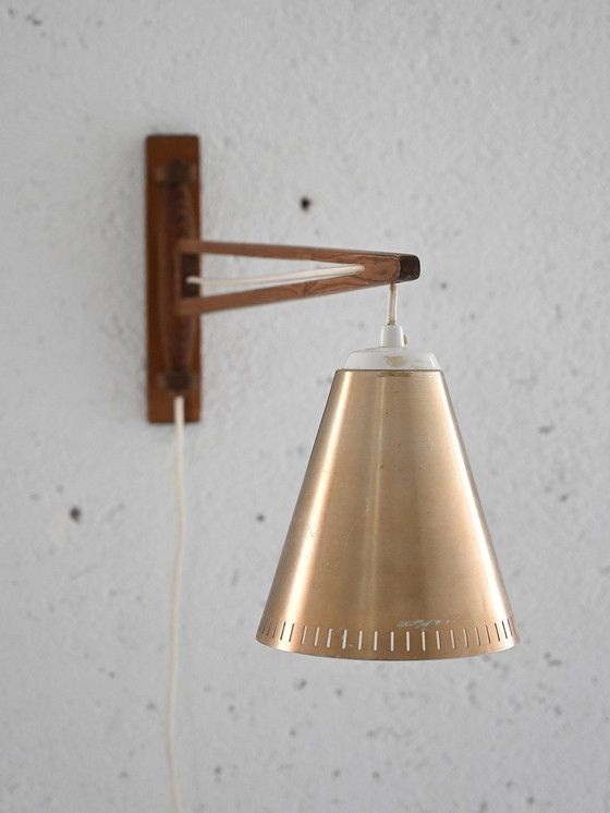 Image 1 of 1960S Danish Teak Wall Sconce With Adjustable Arm And Metal Shade