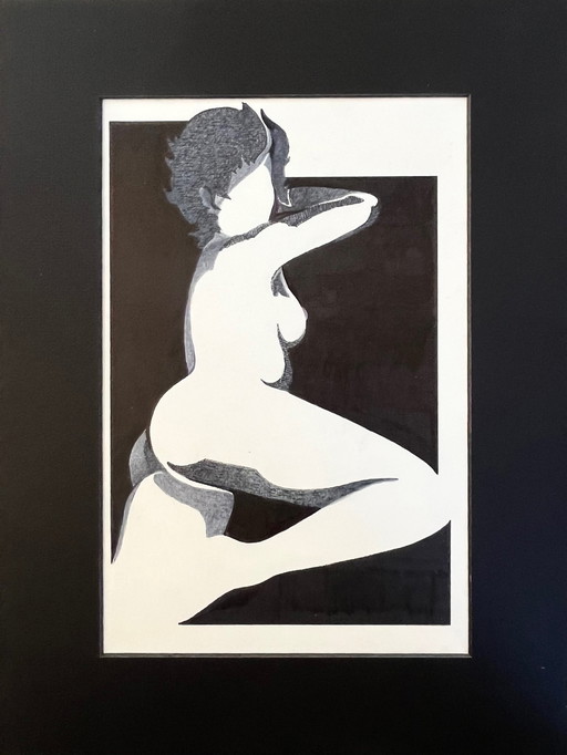 India Ink - Nude Woman - Eugène Eechaut - Art Fantastique - 1987